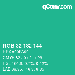 Color code: RGB 32 182 144 | qconv.com