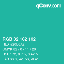 Color code: RGB 32 182 162 | qconv.com