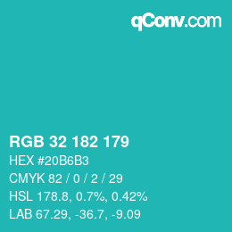 Color code: RGB 32 182 179 | qconv.com