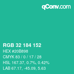 Color code: RGB 32 184 152 | qconv.com