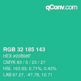 Color code: RGB 32 185 143 | qconv.com