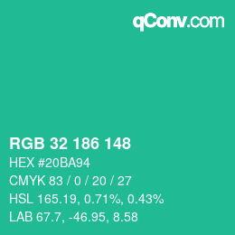 Color code: RGB 32 186 148 | qconv.com