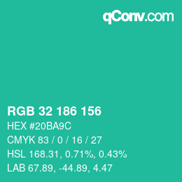 Color code: RGB 32 186 156 | qconv.com