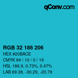 Color code: RGB 32 186 206 | qconv.com