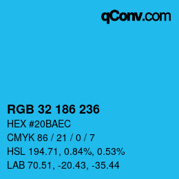 Color code: RGB 32 186 236 | qconv.com