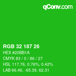 Color code: RGB 32 187 26 | qconv.com