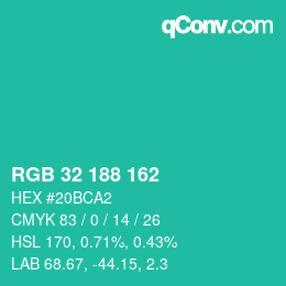 Color code: RGB 32 188 162 | qconv.com