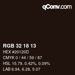 Color code: RGB 32 18 13 | qconv.com