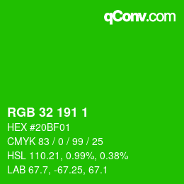 カラーコード: RGB 32 191 1 | qconv.com
