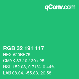 Color code: RGB 32 191 117 | qconv.com