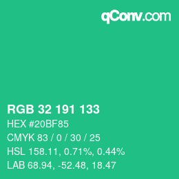 Color code: RGB 32 191 133 | qconv.com