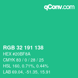 Color code: RGB 32 191 138 | qconv.com