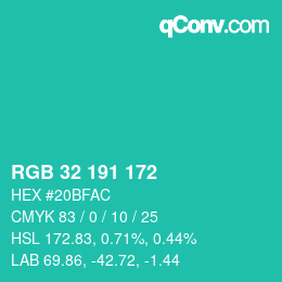 Color code: RGB 32 191 172 | qconv.com