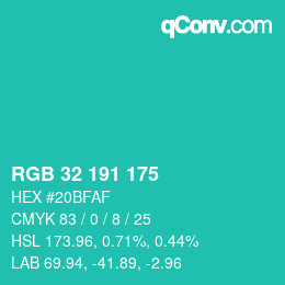 Color code: RGB 32 191 175 | qconv.com