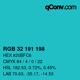 Color code: RGB 32 191 198 | qconv.com