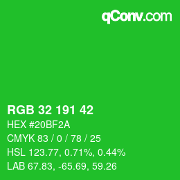 Color code: RGB 32 191 42 | qconv.com