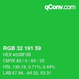 Color code: RGB 32 191 59 | qconv.com
