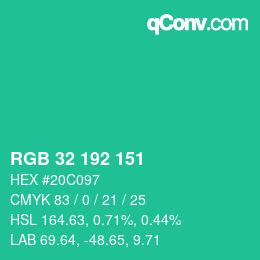 Color code: RGB 32 192 151 | qconv.com
