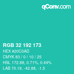 Color code: RGB 32 192 173 | qconv.com