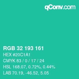 Color code: RGB 32 193 161 | qconv.com