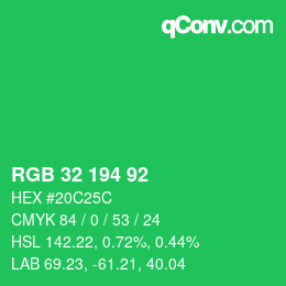 カラーコード: RGB 32 194 92 | qconv.com