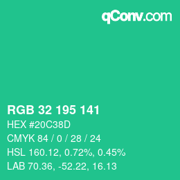 カラーコード: RGB 32 195 141 | qconv.com
