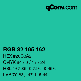 Color code: RGB 32 195 162 | qconv.com