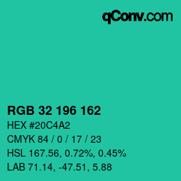Color code: RGB 32 196 162 | qconv.com