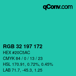 カラーコード: RGB 32 197 172 | qconv.com