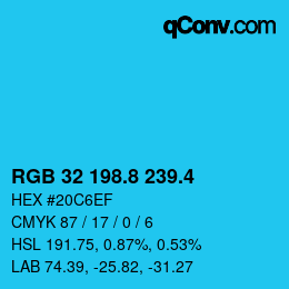 カラーコード: RGB 32 198.8 239.4 | qconv.com