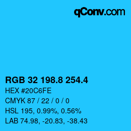カラーコード: RGB 32 198.8 254.4 | qconv.com