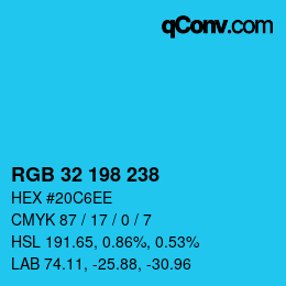 カラーコード: RGB 32 198 238 | qconv.com