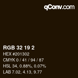 Color code: RGB 32 19 2 | qconv.com