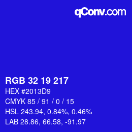 Color code: RGB 32 19 217 | qconv.com