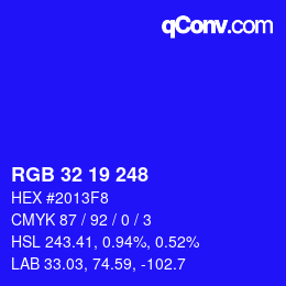 Color code: RGB 32 19 248 | qconv.com