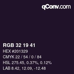カラーコード: RGB 32 19 41 | qconv.com