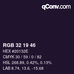カラーコード: RGB 32 19 46 | qconv.com