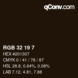 Color code: RGB 32 19 7 | qconv.com