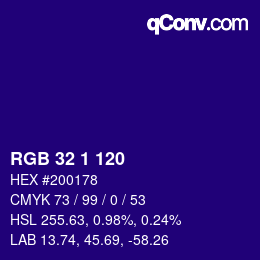 Color code: RGB 32 1 120 | qconv.com