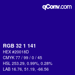 カラーコード: RGB 32 1 141 | qconv.com