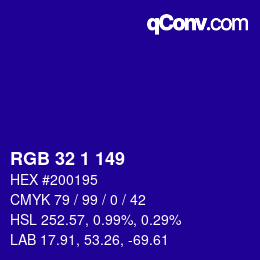 カラーコード: RGB 32 1 149 | qconv.com