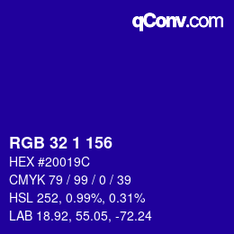 カラーコード: RGB 32 1 156 | qconv.com