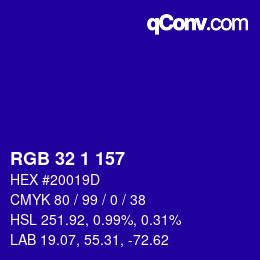 カラーコード: RGB 32 1 157 | qconv.com