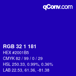 カラーコード: RGB 32 1 181 | qconv.com