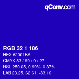 Farbcode: RGB 32 1 186 | qconv.com
