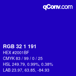 カラーコード: RGB 32 1 191 | qconv.com