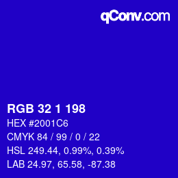 颜色代码: RGB 32 1 198 | qconv.com