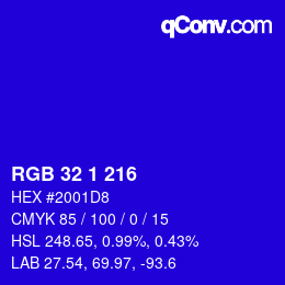 Color code: RGB 32 1 216 | qconv.com