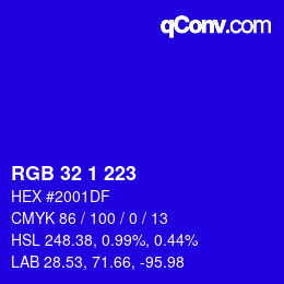 Code couleur: RGB 32 1 223 | qconv.com