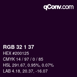 カラーコード: RGB 32 1 37 | qconv.com